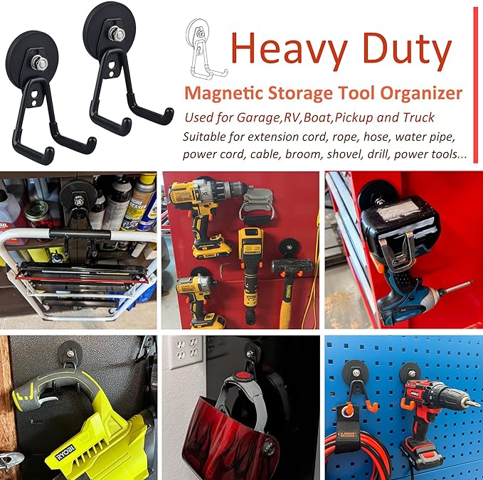ULIBERMAGNET Heavy Duty Magnetic Garage Hook, 6 Pack Strong Large Magnet Hooks - Image 5