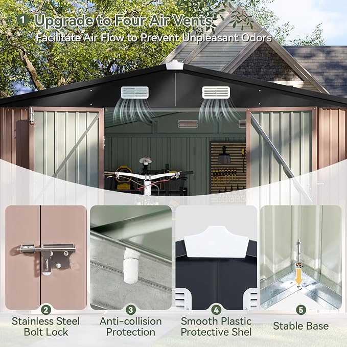Aoxun 10x10 FT Outdoor Storage Shed Garden Metal Shed - Image 4