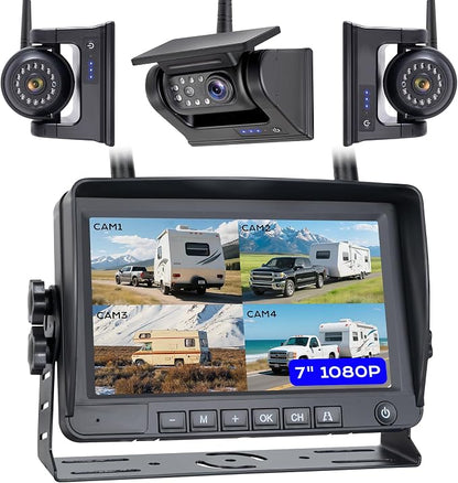 7" 3-Magnetic Wireless RV Backup Camera, HD1080P DVR Monitor, IP69 Waterproof & by WOOCARTY
