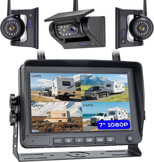 7" 3-Magnetic Wireless RV Backup Camera, HD1080P DVR Monitor, IP69 Waterproof & by WOOCARTY