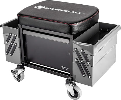 Powerbuilt Rolling Seat with Expandable Tool Trays, Roller Toolbox Garage Stool - Image 3