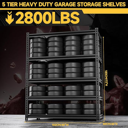 5-Tier 40" W X 20" D X 72" H Storage Shelves 2800LBS Metal Garage Shelving - Image 3