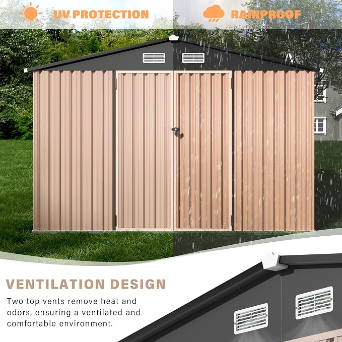 6x8x6.4 FT Outdoor Storage Sheds, Metal Garden Tool Shed - Image 4