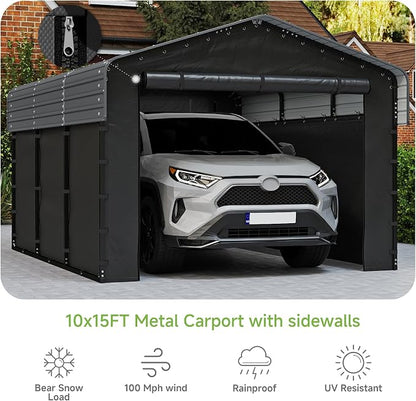 Real Relax 10x15ft Heavy Duty Metal Carport - Image 2