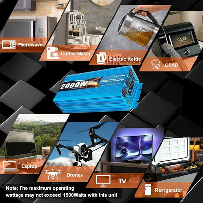 LVYUAN 2000 Watt Pure Sine Wave Inverter 12V to 110V 120V DC to AC - Image 5