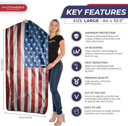 Autoamerics 1-Piece Windshield Sun Shade Grunge American Flag - Image 2