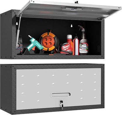 Garage Wall Cabinet with Flip-Up Door, Lockable Metal Storage Cabinet Wall by BIZOEIRON