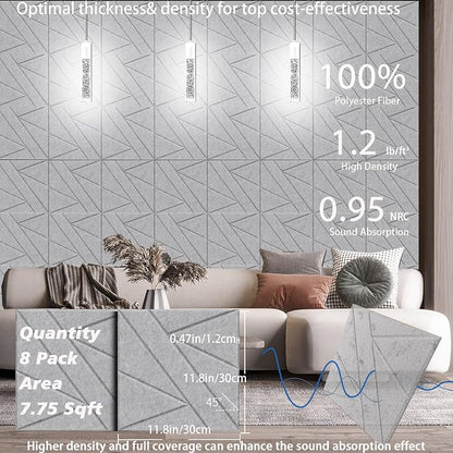 8 Pack Self-Adhesive Soundproof Wall Panels, 1.2lb/ft³ High Density, Thicker - Image 5