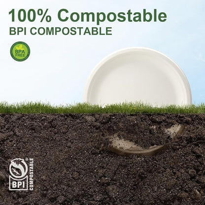 WELLIFE 100% Compostable Paper Plates 9 Inch, Biodegradable Bagasse, - Image 5