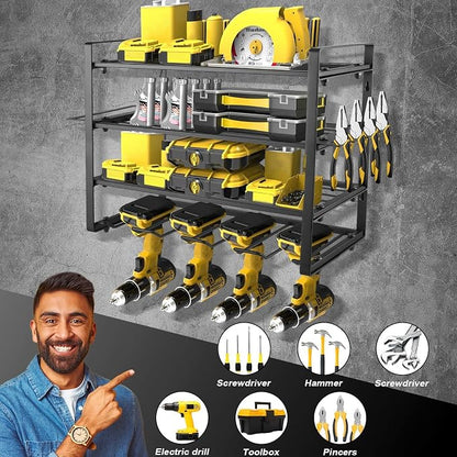Power Tool Organizer Wall Mount, 2 Pack 4 Layers Garage Wall Shelving, 8 Drill - Image 2