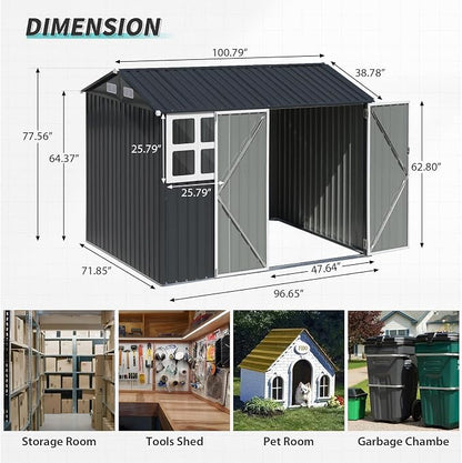 Verano Garden 8x6FT Outdoor Storage Shed, Galvanized Steel Metal Garden Shed - Image 3