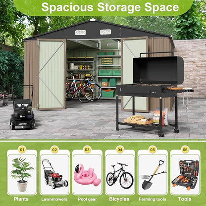 JUMMICO 10 x 10 FT Outdoor Storage Shed, Large Metal Garden Shed & Tool Sheds - Image 3