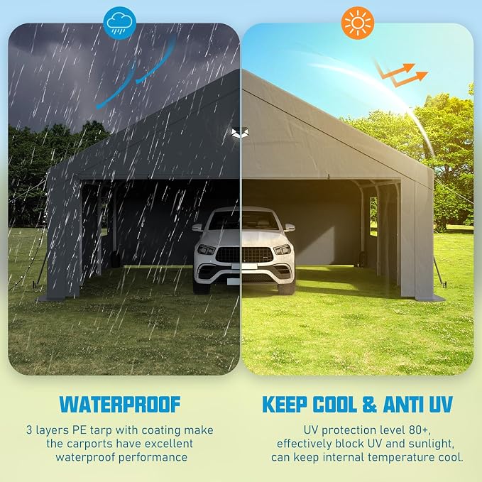 20x20 Carport, Heavy Duty Carport Canopy Garage - Image 6