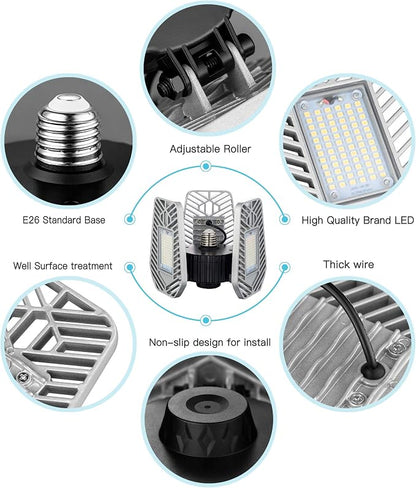 2-Pack Deformable LED Garage Ceiling Lights, 9000 Lumens, 82W CRI 80, - Image 3