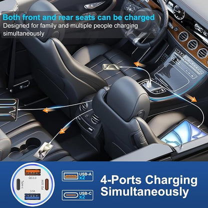 65W Car Phone Charger USB C, 5 Pack 4-Port Cigarette Lighter Adapter, 12V USB C - Image 4