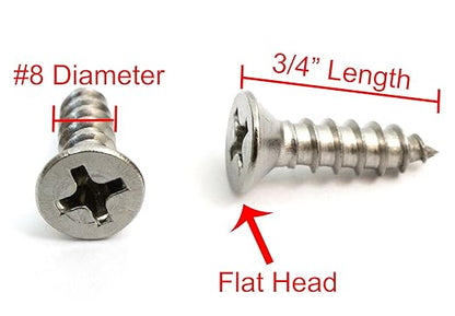 Bolt Dropper No. 8 x 3/4" Stainless Steel Flat Head Phillips Wood Screw - Image 2
