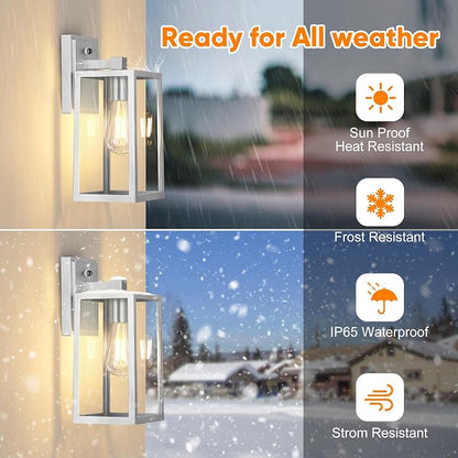 PARTPHONER Silver Dusk to Dawn Porch Lights Fixtures Wall Mount, Sensor - Image 3