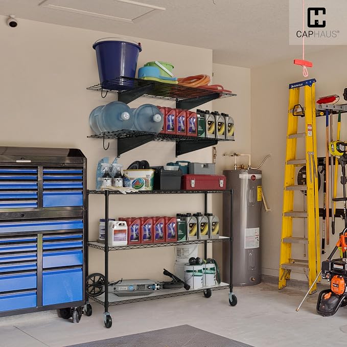 Fencer Wire 72 in. W x 18 in. D Wall Mounted Garage Wall Shelving w/ 4 Hooks - Image 2