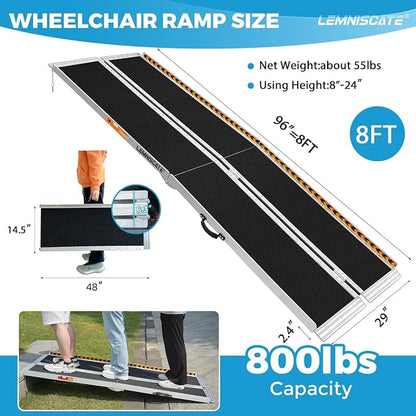LEMNISCATE 8FT Wheelchair Ramp, Anti-Slip Portable Aluminum Ramps - Image 2