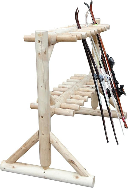 17-Pair Freestanding Skis + Snowboard Log Rack, Standing Shorter Ski Storage - Image 4