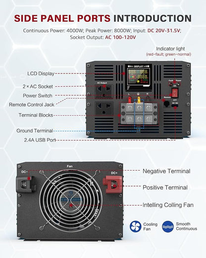 4000 Watt Pure Sine Wave Power Inverter DC 12V to 110/120V AC - Image 5