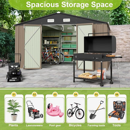 JUMMICO 8 x 10 FT Outdoor Storage Shed, Large Metal Garden Shed & Tool Sheds - Image 3