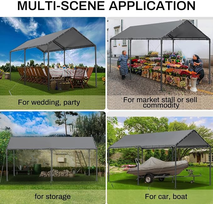 Carport 10x20ft Heavy Duty Car Tent, Portable Garage, Car Shelter, All-Season - Image 3