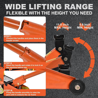 Hydraulic Floor Jack 1.5 Ton 3, 300Lbs Car Lift Portable Trolley Jack 360 Degree - Image 7