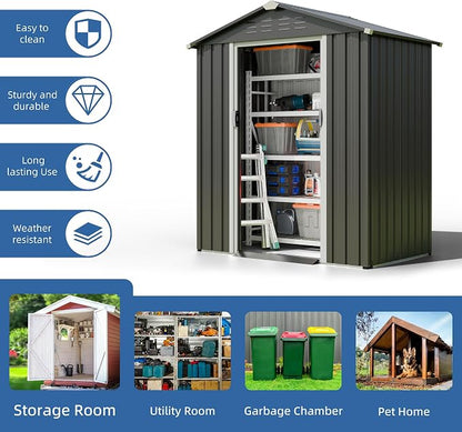 JY QAQA 5x3 FT Metal Outdoor Garden Storage Shed, Waterproof Metal Garden Sheds - Image 4
