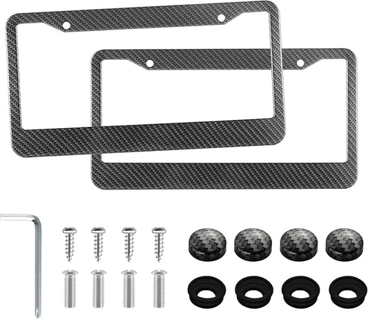 LivTee Carbon Fiber License Plate Frames, 2 Holes Stainless Steel License Plate by LivTee