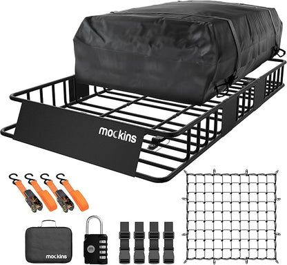 Mockins 64"x39"x6" Extendable Heavy Duty Roof Rack Basket w/ 16 CuFt Waterproof by Mockins