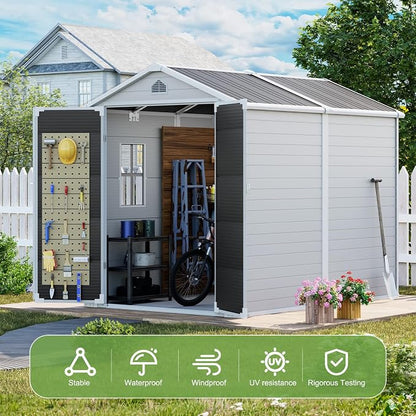 8x6 FT Outdoor Storage Shed, Waterproof Resin Shed - Image 4
