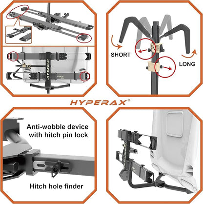 HYPERAX Patented Lift Assisted Volt Lift RV Rated Hitch Mounted 2 E Bike Rack - Image 4