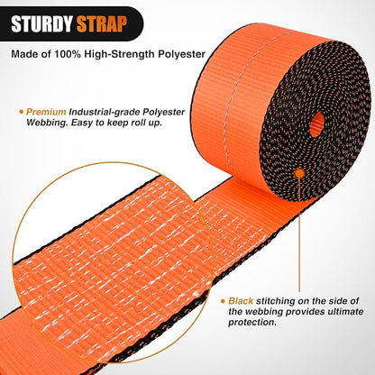 Nilight Truck Straps 4”×30’ Orange Heavy Duty Winch Straps - Image 3