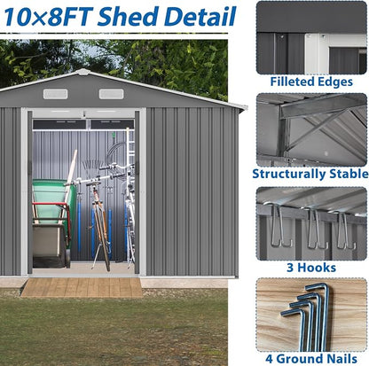 10X8 FT Outdoor Tool Storage Shed - Image 3