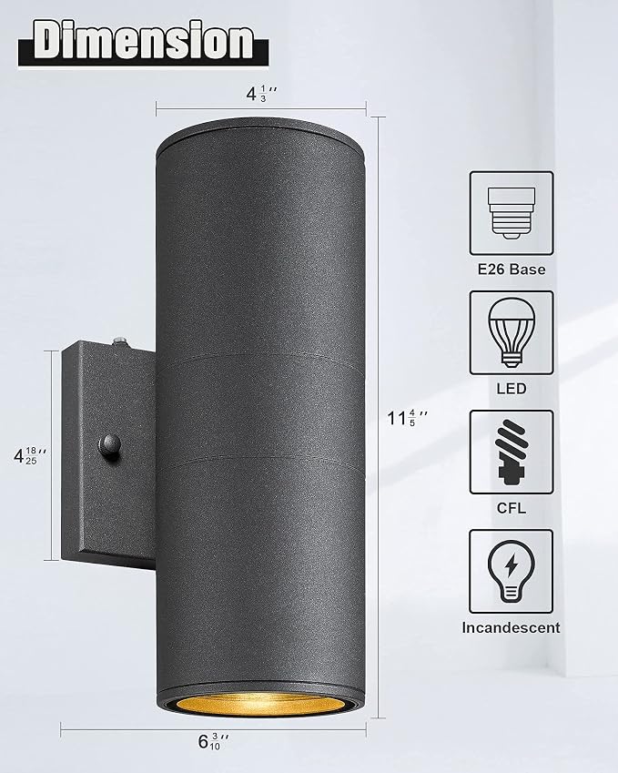 Ken & Ricky Dusk to Dawn Outdoor Lighting, Outdoor Wall Sconce Lights, Cylinder - Image 4