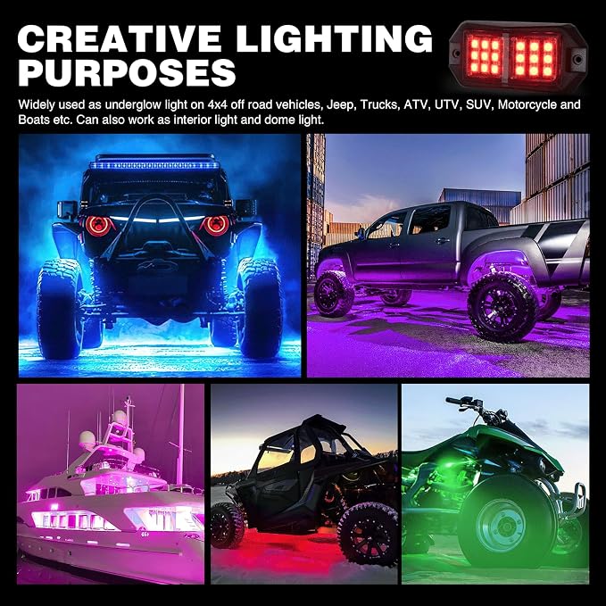 Nilight RGB LED Rock Lights Kit 8 PCS 18LED Wide Angle Wheel Well Light - Image 8