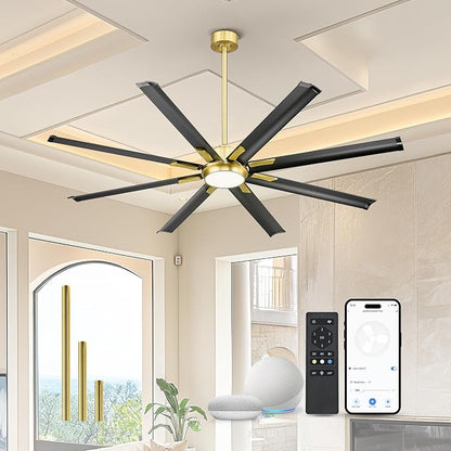 Industrial Ceiling Fan With Light, 72 Inch Black & Gold Ceiling Fan With 8 by JAZAVA%E2%80%94Lightingupyourhome
