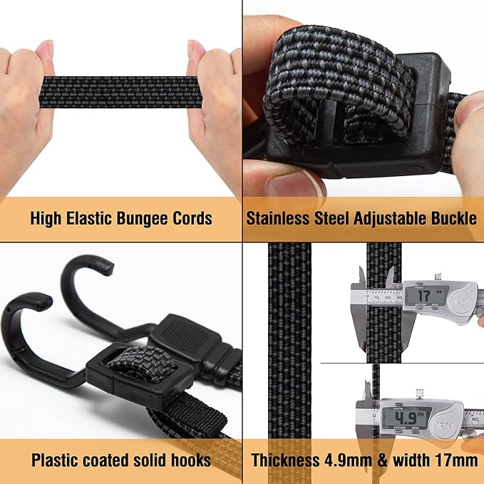 Bungee Cords with Hooks, 40 Inch Flat Adjustable Bungee Cords with Hooks Heavy - Image 7