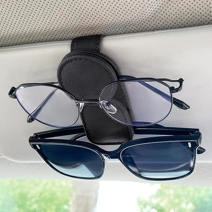 KIWEN Sunglasses Holder for Car Visor, Magnetic Leather Sunglass Eyeglass - Image 7