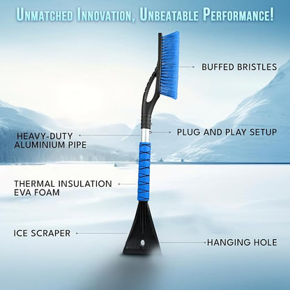 EcoNour 27" Aluminum Car Snow Scraper and Brush | Weaved Bristle Head - Image 4
