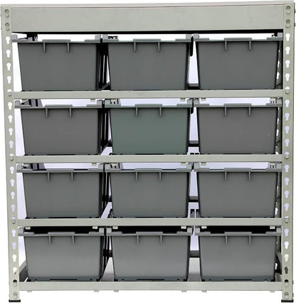 King's Rack Bin Rack Boltless Steel Storage System Organizer w/ 12 Plastic Bins - Image 3