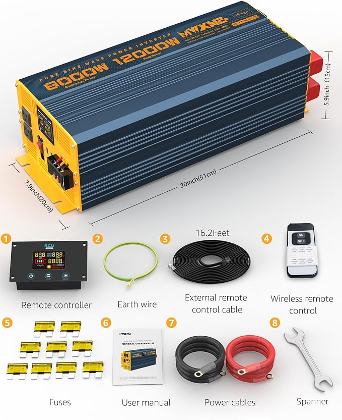 6000 Watt Power Inverter Pure Sine Wave 48V DC to 110V 120V Heavy Duty Inverter - Image 8