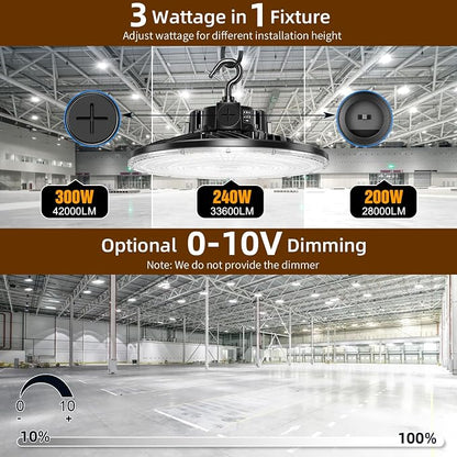 3 Pack 480V LED High Bay Light UL DLC Listed UFO Light 300W 240W 200W Adjustable - Image 3