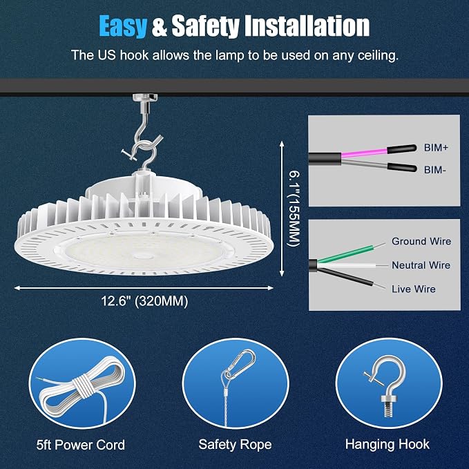 150W LED High Bay Light, AC100-277V 21, 000LM 0-10V Dimmable UL Listed IP65 - Image 7