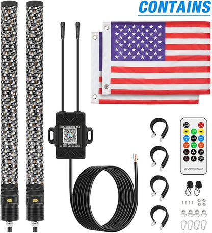 DREAMIZER 2PCS 2FT Fat Whip Lights 360°Spiral Chase Offroad Warning Lighted - Image 8