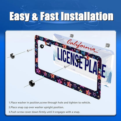 Colorful Stars License Plate Frame Starry Sky License Plate Holder Funny Car - Image 3