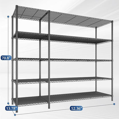 52.36" W Storage Shelves Metal Shelving Unit Load 1400LBS 5 Tier Wire Rack - Image 3