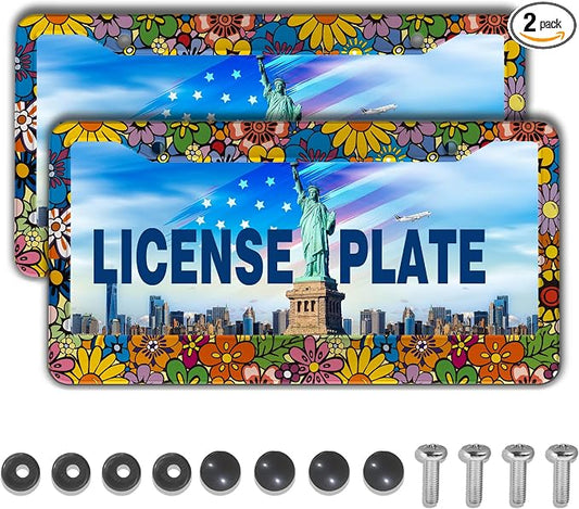 License Plate Frames Multicolor Car Plate Frames Abstract Hippie Flowers by Unknown
