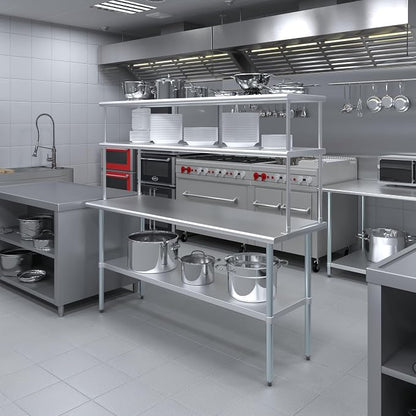 Amgood Stainless Steel Work Table Double Tier Overshelf | Metal Kitchen Prep - Image 4
